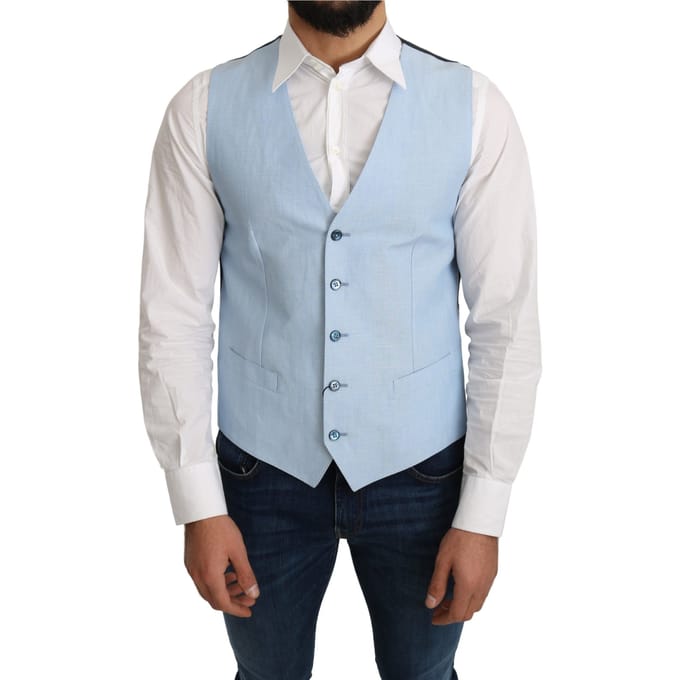 Lichtblauw Linnen Vest Klassieke Stijl