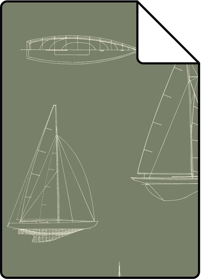 Proefstaal ESTAhome behang boten groen - 26.5 x 21 cm - 132087-S