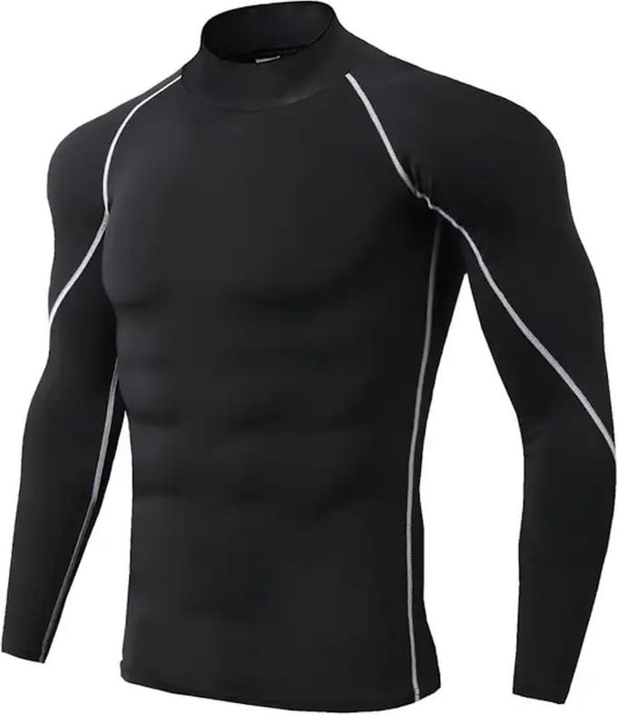 Chibaa - Mannen Sport Compressie Long Sleeve Shirt - Thermo Pull Over - Work out - Fitness - Hardlopen - Sneldrogend - Zwart - Medium