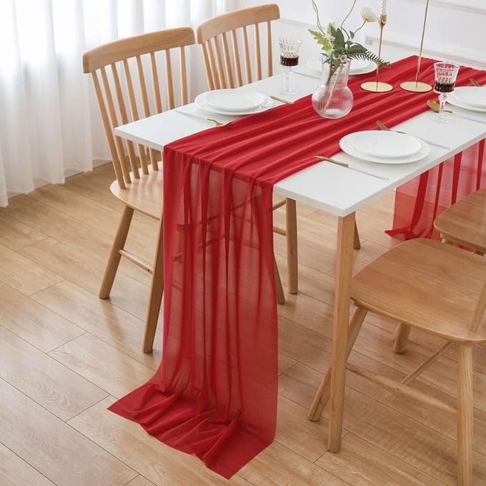 Solidchoice - Chiffon Tafelrunner - Rode Bruiloft en Kerst Decoratie