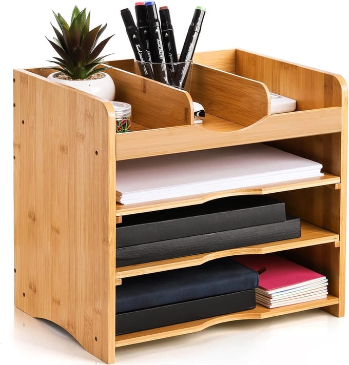 Bureau File Organizer - Document Sorteerder - Kantoor Thuis - Verstelbare Planken - 34x25x33 cm - Bamboe