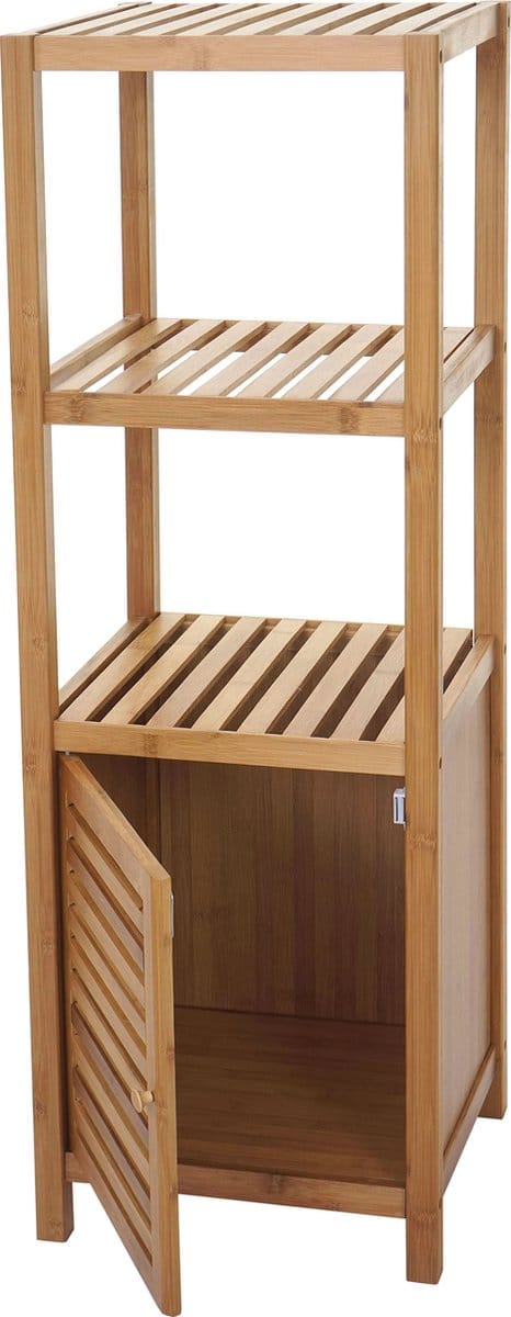 Badkamerplank MCW-B18, badkamermeubelplank met deur, bamboe ~ 110x36x34cm