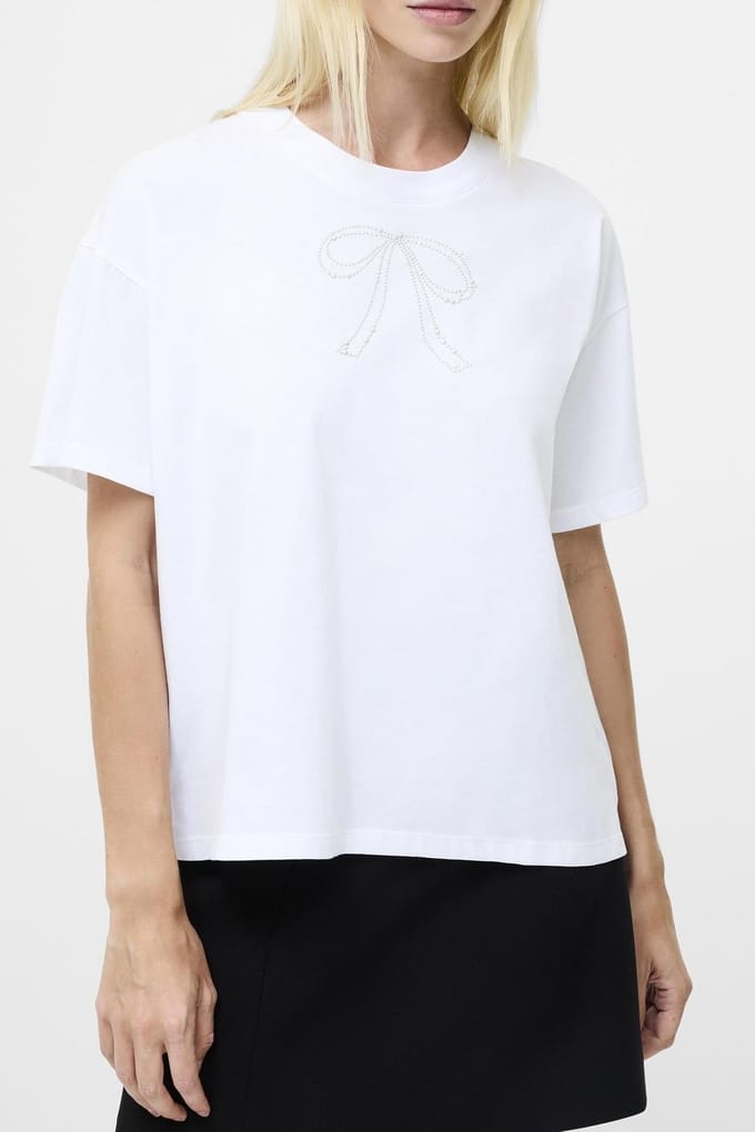 French Connection Pearl Hotfix Bow S/s Tee Linen White Taglia: S | Maglie Sportivi Outlet | Donna | Bianco