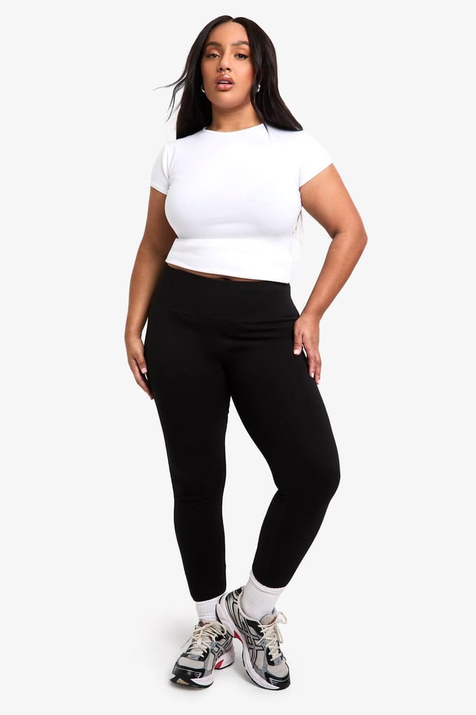 Dames BOOHOO BASICS PLUS HOOGGETAILLEERDE DIEPE TAILLEBAND LEGGING | Zwart | Maat: 46