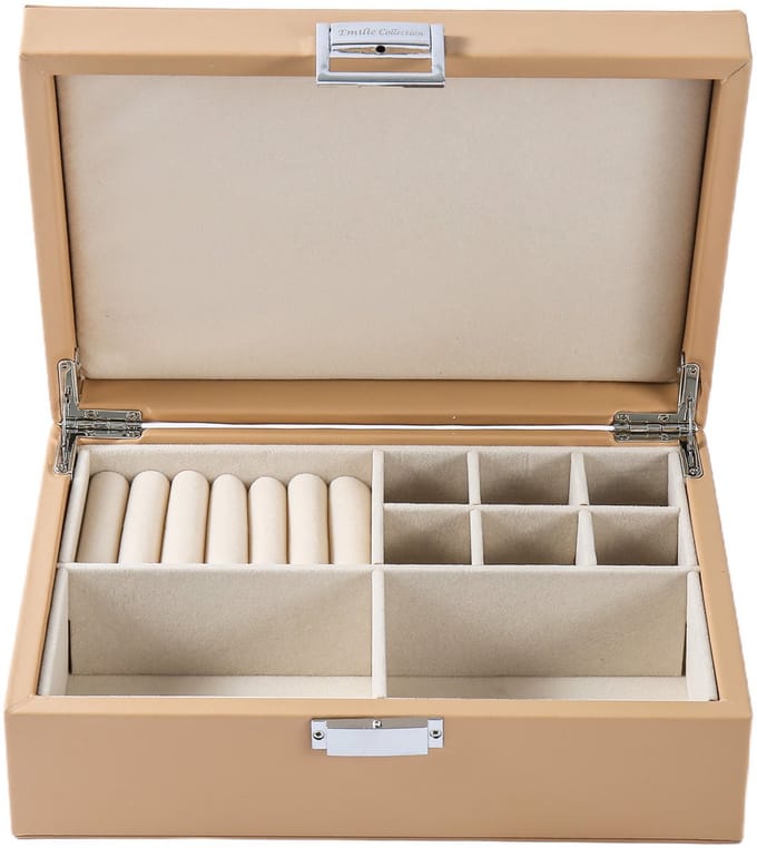 Emilie collection - sieradendoos - luxe juwelendoos - beige - beautycase - maat medium