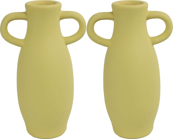 Countryfield Amphora vaas - 2x stuks - geel terracotta - D12 x H20 cm