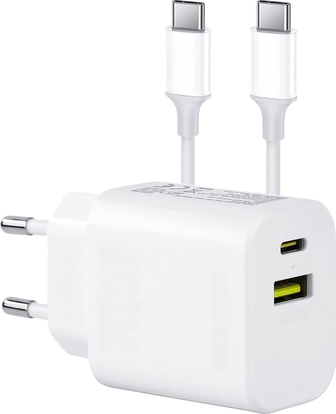 20w Snellader 2 Poorten - Usb C Adapter met usb-C Kabel 2 Meter - 2 Poorten