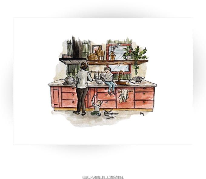 In de keuken - wenskaart 10x15cm