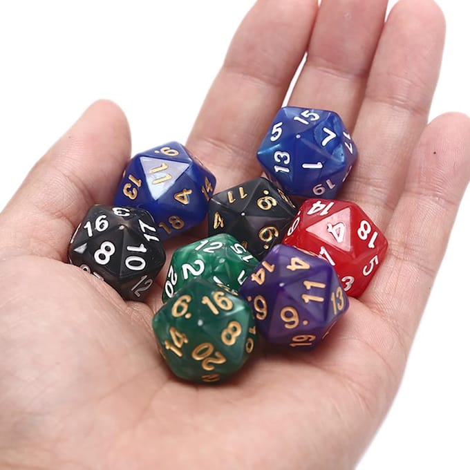 Dés D20 nacrés durables en acrylique à 20 faces pour jeu de société, 1 pièce