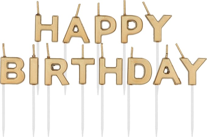 Folat - Kaarsenset 'Happy Birthday' goudkleurig
