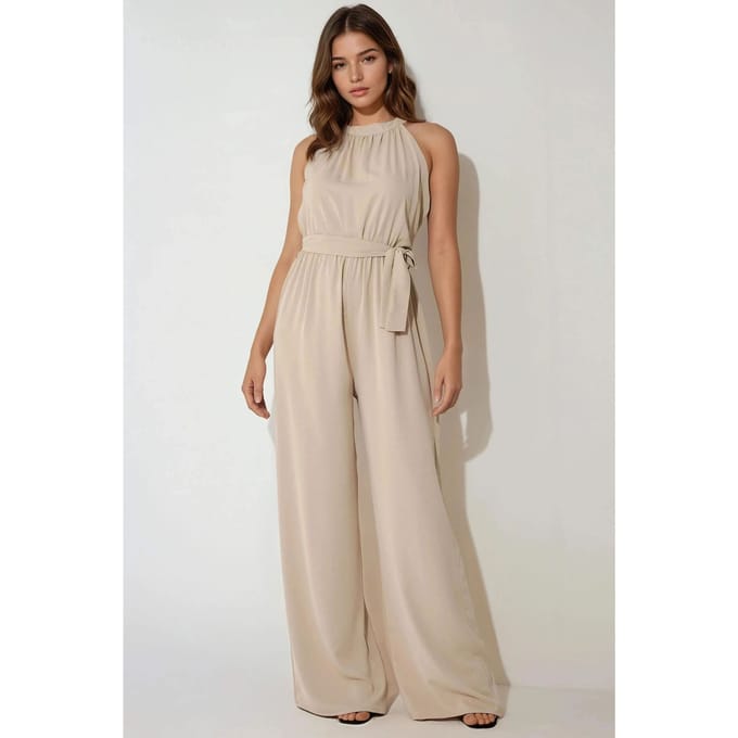Brede Been Halter Nek Jumpsuit