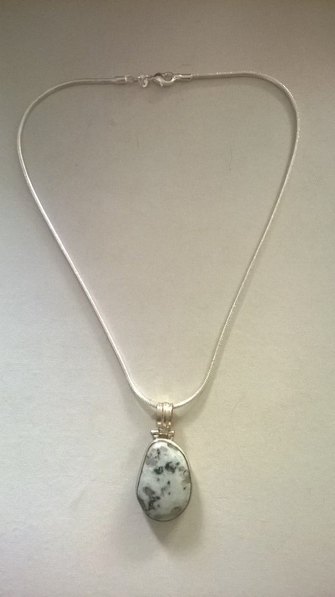 Gemstones-silver ketting 925-zilver plus asymmetrische hanger dendriet 3 x 2 cm in 925-zilver 40cm