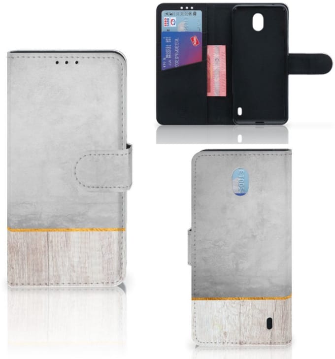 Nokia 1 Plus Book Style Case Wood Concrete