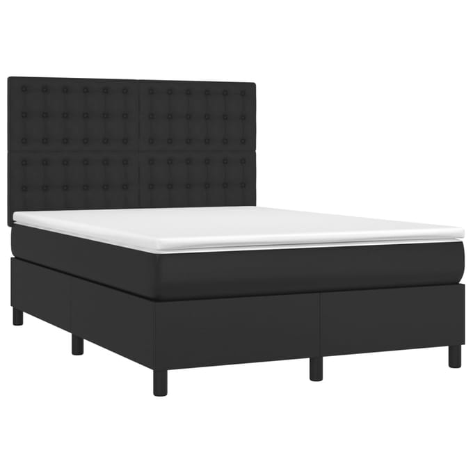 vidaXL - Boxspring - met - matras - en - LED - kunstleer - zwart - 140x190 - cm
