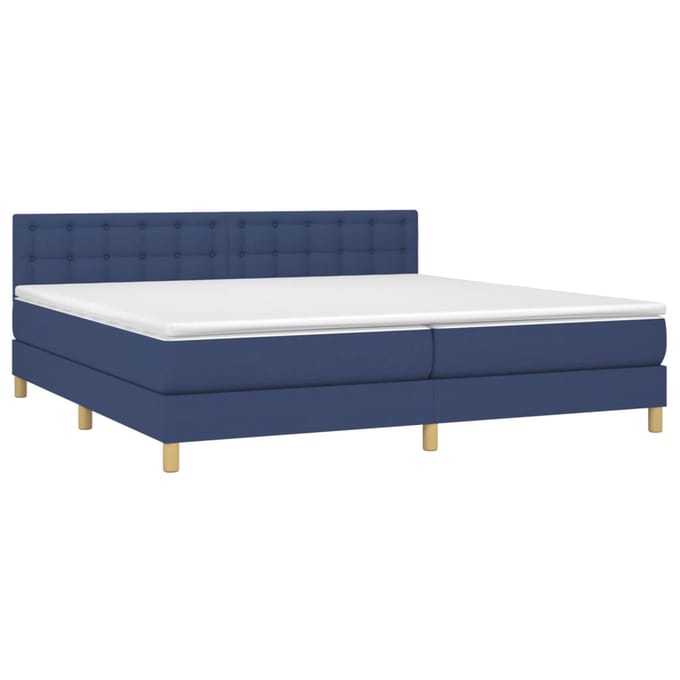 vidaXL - Boxspring - met - matras - en - LED - stof - blauw - 200x200 - cm