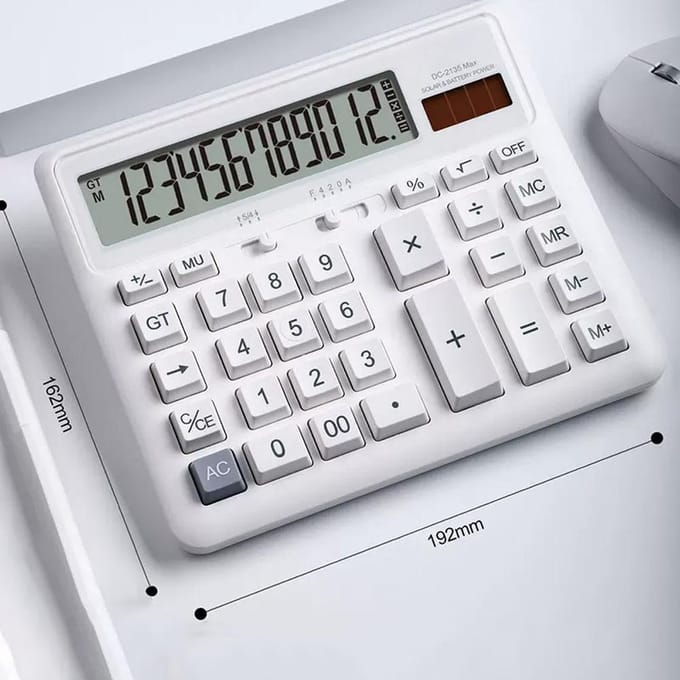 Bureaurekenmachine 12-cijferig met grote knoppen, desktop dual power rekenmachine met groot display voor grijs