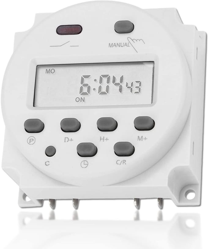 Dailygoody - In-Wall Digitale Timer - Programmeerbaar Tijdrelais - Mini LCD Display - 12V Timer - Voor Binnengebruik - Ideaal voor Lichtbakken