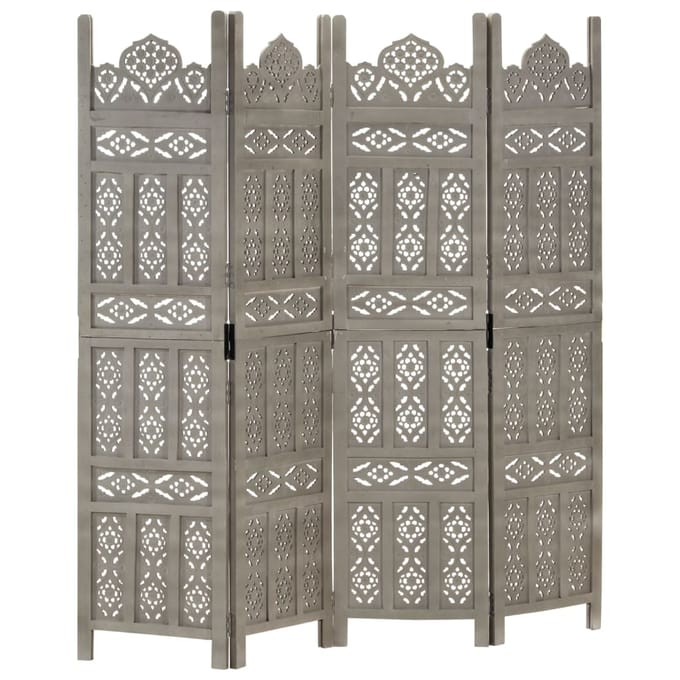 vidaXL - Kamerscherm - 4 - panelen - handgesneden - 160x165 - cm - mangohout - grijs