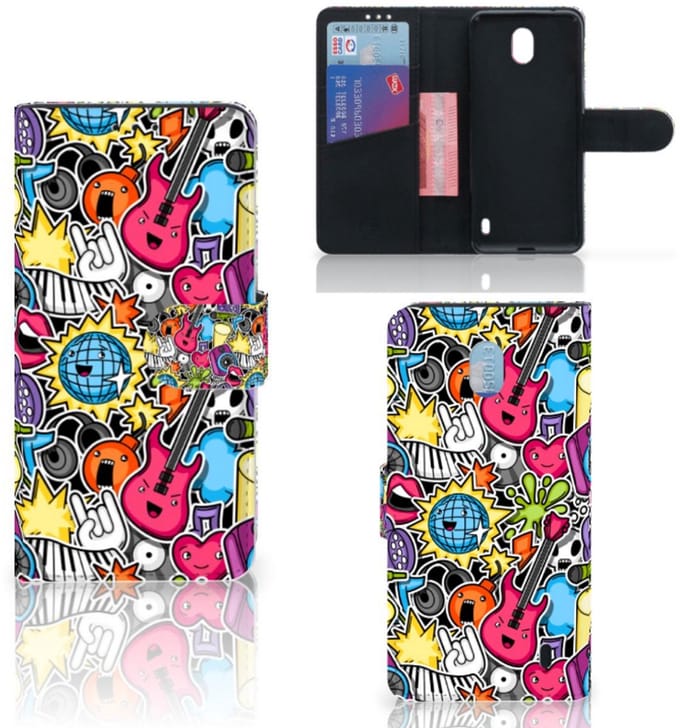 Nokia 1 Plus Wallet Case met Pasjes Punk Rock