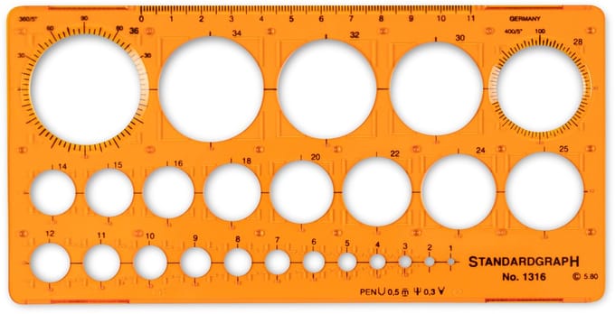 Sjabloon cirkel Standardgraph 1-36mm 25 cirkels - SG-1316