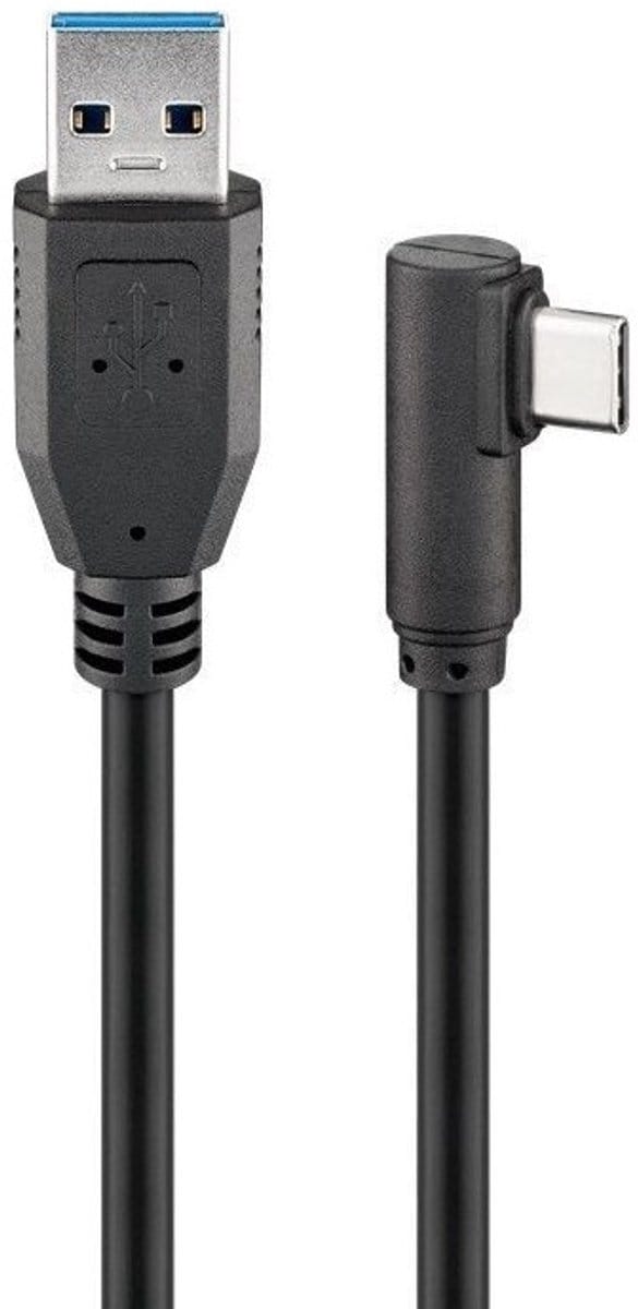 Goobay USB-C naar USB-A-kabel 90°, 1,5 m, zwart, 15 W, 3 A, 5 Gbit/s, USB 3.0