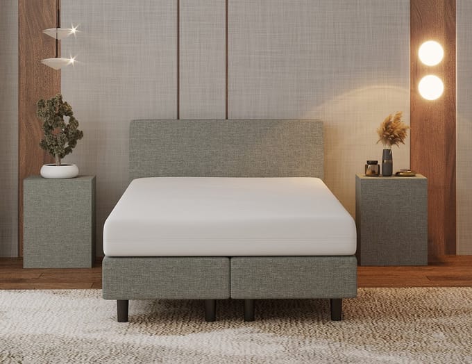 Nessa® - 120x200 Boxspring Bjorn Grijs - Inclusief Pocketvering matras