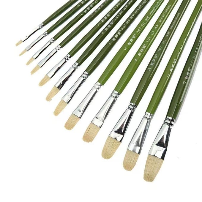 Senior olieverf penseel set varkenshaar gouache 12 stuks verfkwasten groen