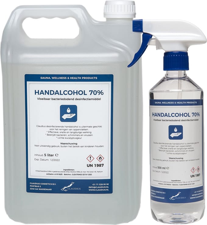 Handalcohol spray 70% - 5 liter + 500 ml met spraykop