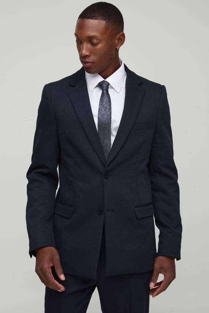 Slim Fit Single Breasted Twill Blazer | Navy | Size 48