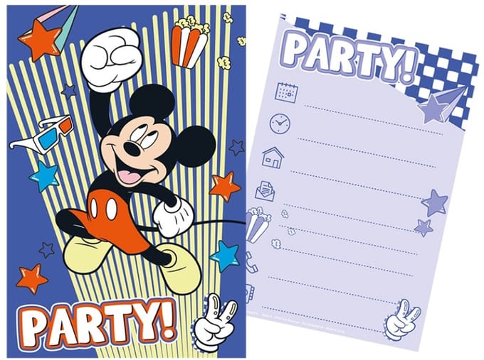 Mickey Mouse feestset 5 uitnodigingen 5 enveloppen