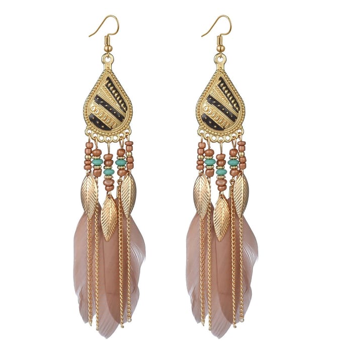 Jomide Oorhangers Ethnisch - Veer - Lang - Roze - 1