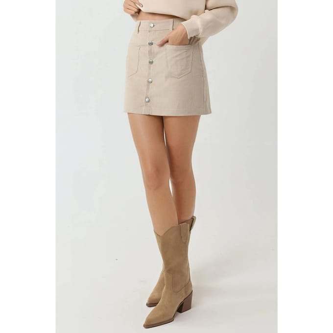 Hoge Taille Rechte Minirok met Knopsluiting