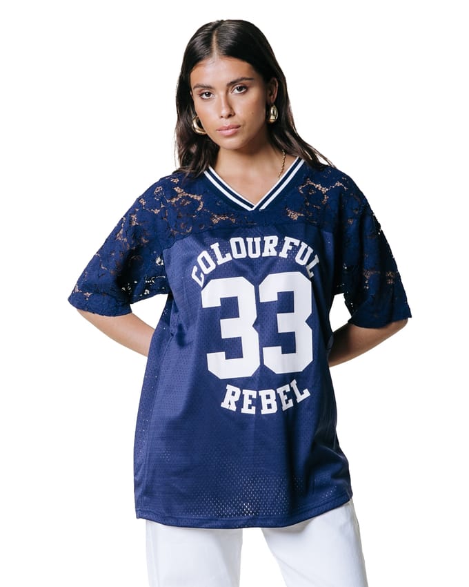 Colourful Rebel Tayla 33 Lace Mesh Football Tee - S