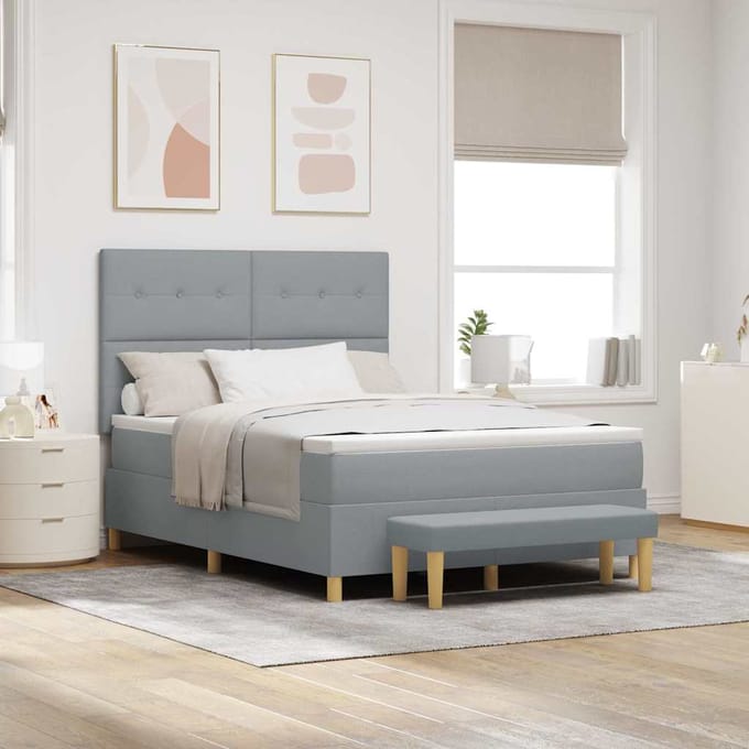 vidaXL - Boxspring - bed - met - hoofdeinde - Lichtgrijs - 200 - x - 160 - cm - Stof