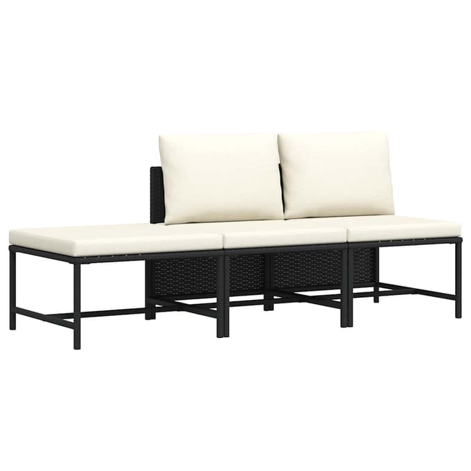 vidaXL - 3-delige - Loungeset - met - kussens - poly - rattan - zwart