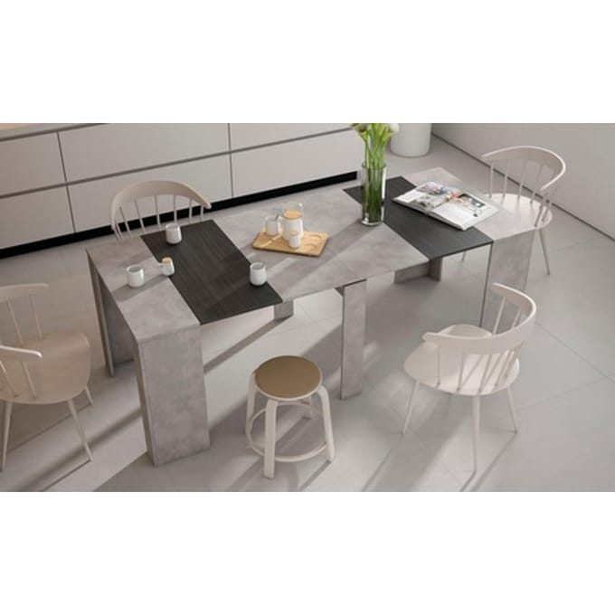 Uitschuifbare tafel: Voor maximaal 10 personen / Zwart-beton