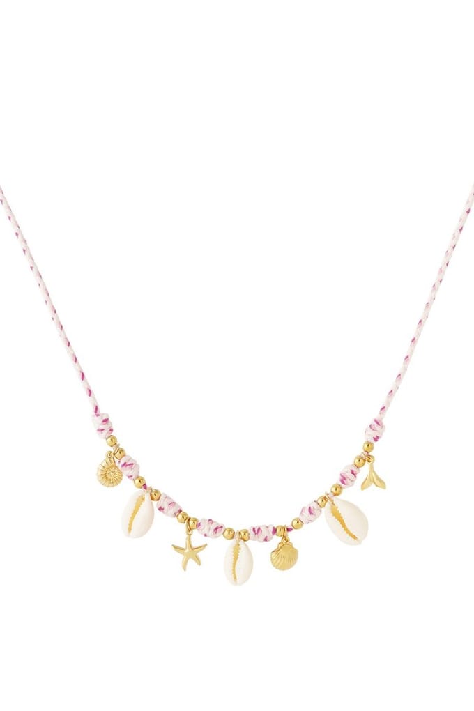 Ketting summer vibes-bedel schelp- zeester- roze- goudkleur