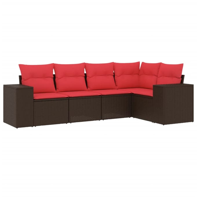 vidaXL - 5-delige - tuinbankset - met - kussens, - bruin - polyrotan