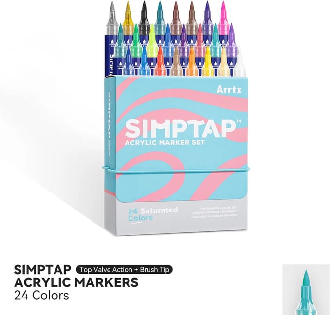 Arrtx - Acrylmarkers - Simptap - Top Valve Action - Paint Brush Tip Markers - 24 kleuren