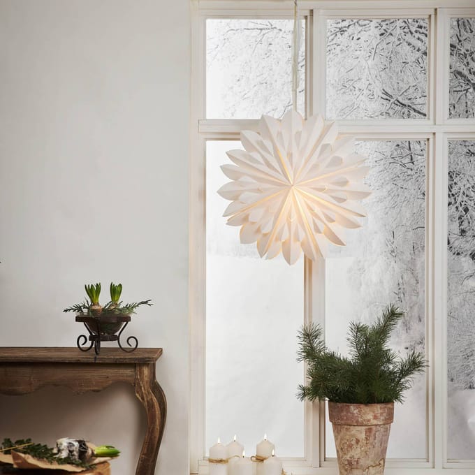 STAR TRADING Decoratieve ster Cliff, papier, zonder fitting wit Ø 60cm