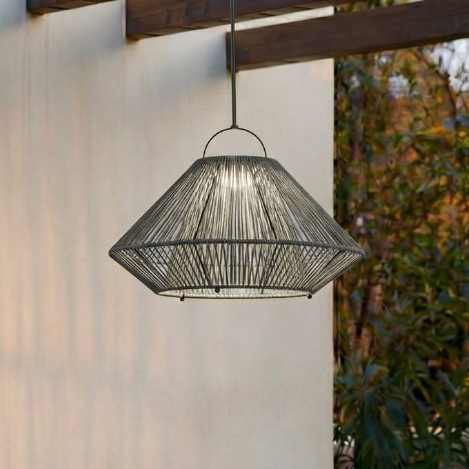 Lindby LED-hanglamp op zonne-energie Austas, grijs, Ø 50 cm, USB, IP54