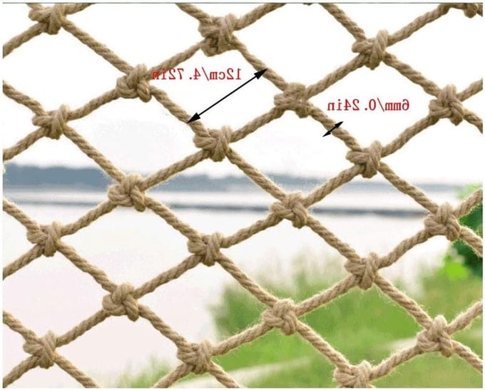 Hennep touw net - Klimnet valbeveiliging - Veiligheid creëren - Stevige weefstructuur - 1x1 meter - Natuurlijk
