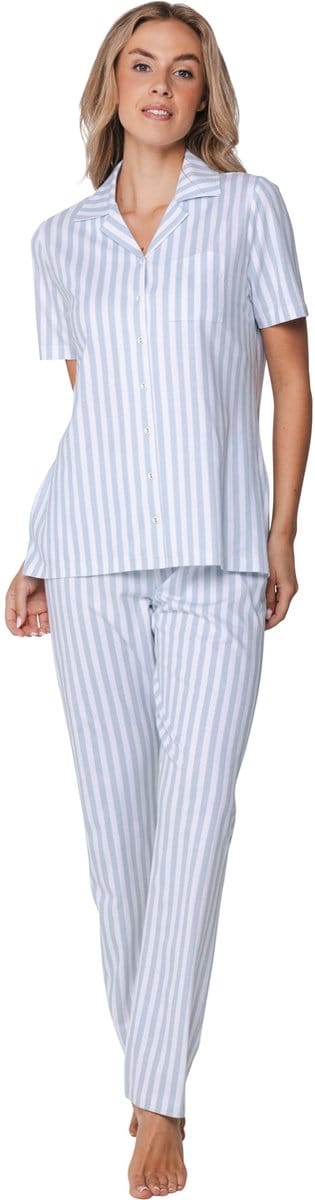 Pastunette - Pyjama - Stone Blue - Katoen - Blauw - Doorknoop - Maat 46