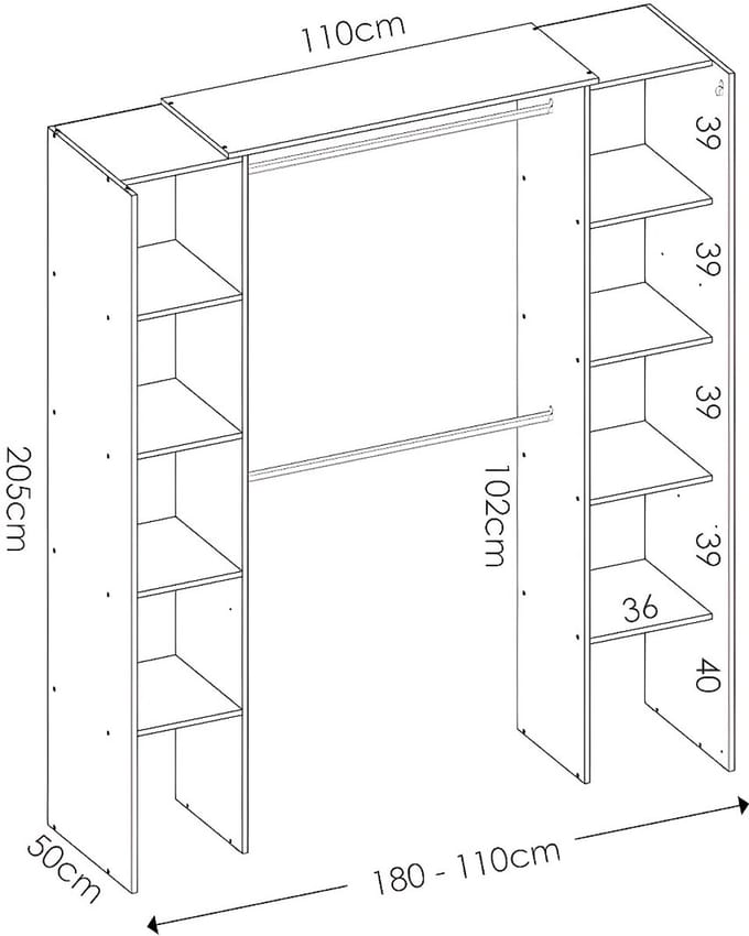 Vente-unique Verstelbare kledingkast DORIAN - L164/234 cm - Eiken en antraciet
