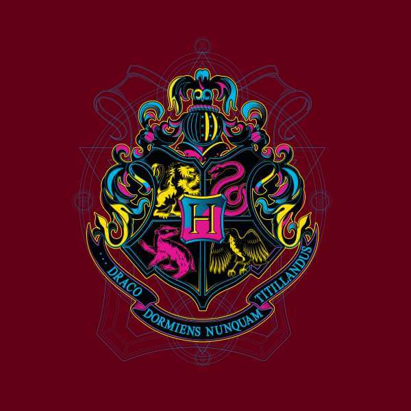 Harry Potter Hogwarts Neon Crest Hoodie - Burgundy - XL