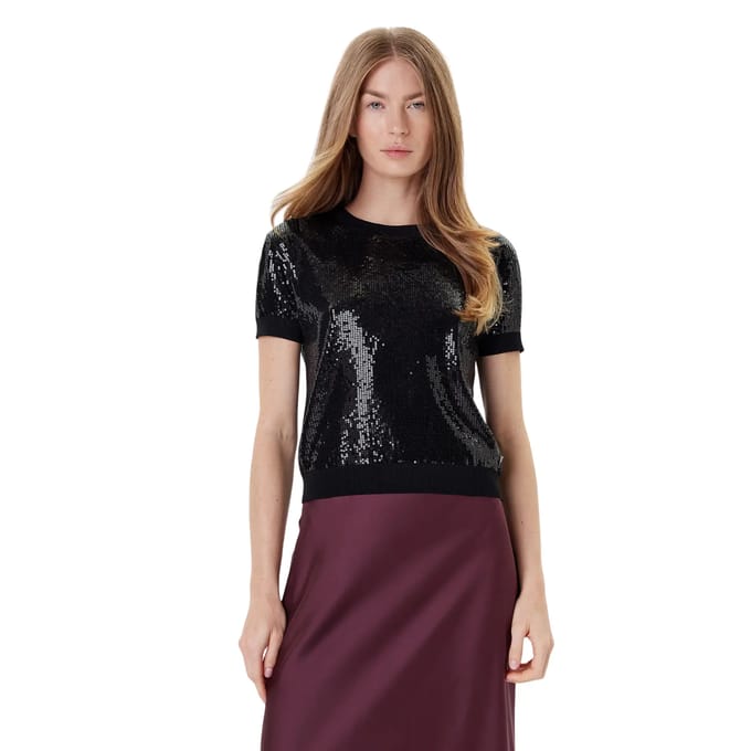 Korte mouwen ronde hals top voor dames Guess Juniper Sequins