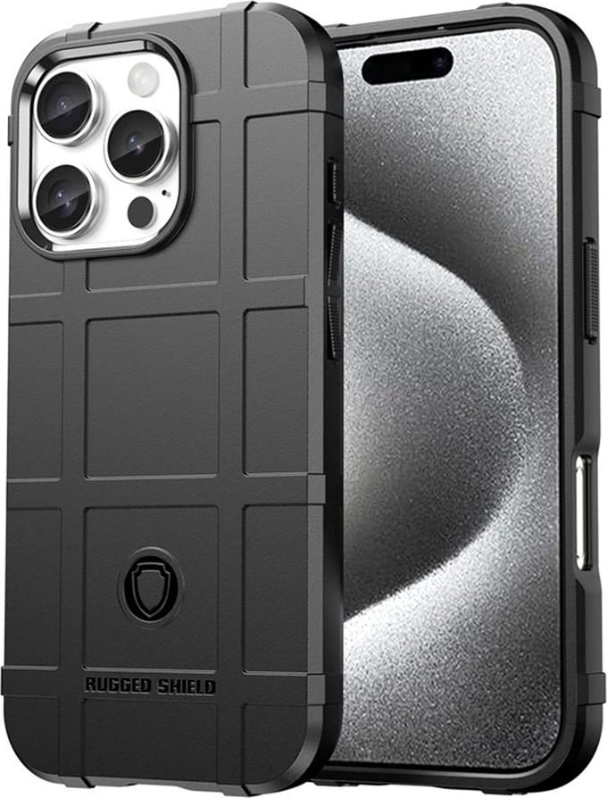 MobyDefend Hoesje - Geschikt voor iPhone 16 Pro Max - Rugged Shield TPU Backcover - Zwart