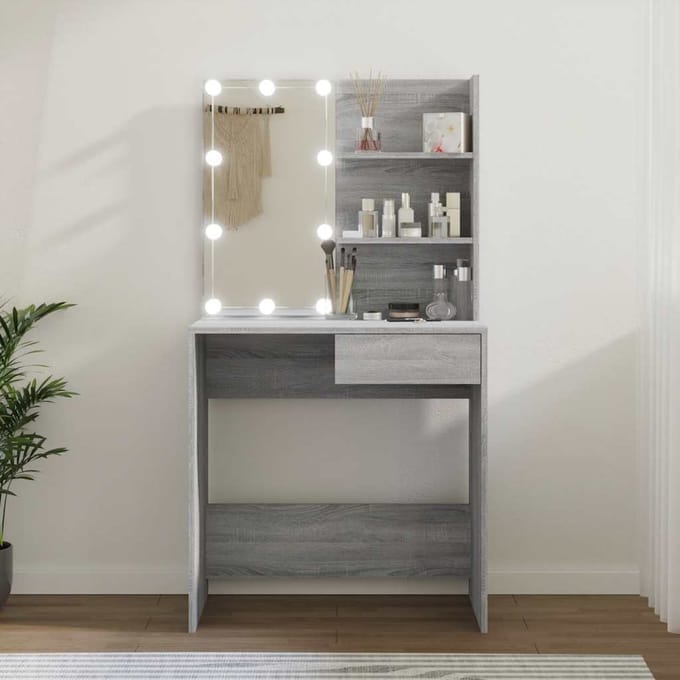 vidaXL - Kaptafel - met - LED-verlichting - 74,5x40x141 - cm - grijs - sonoma - eiken