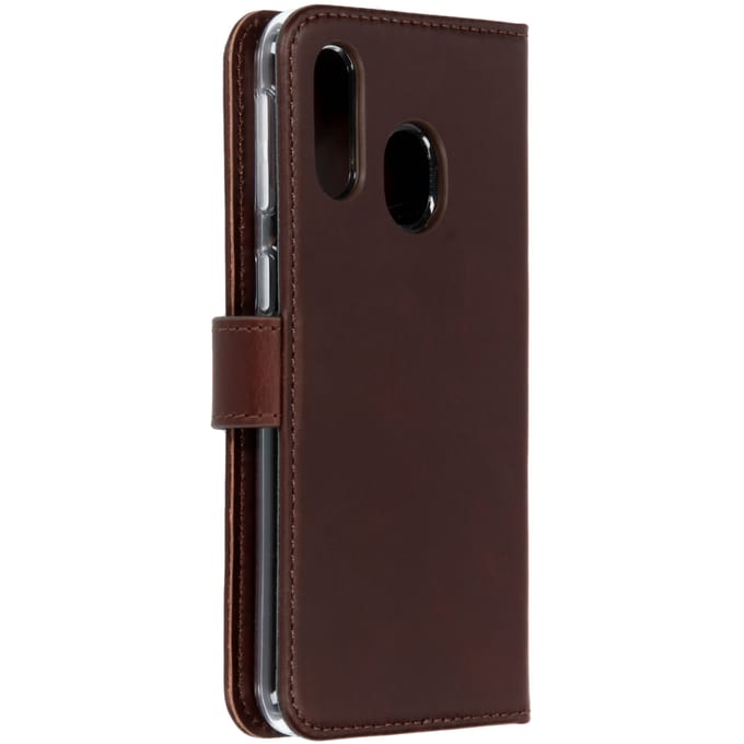 Selencia Hoesje - Geschikt voor Samsung Galaxy A40 - Echt Lederen Bookcase - Bruin
