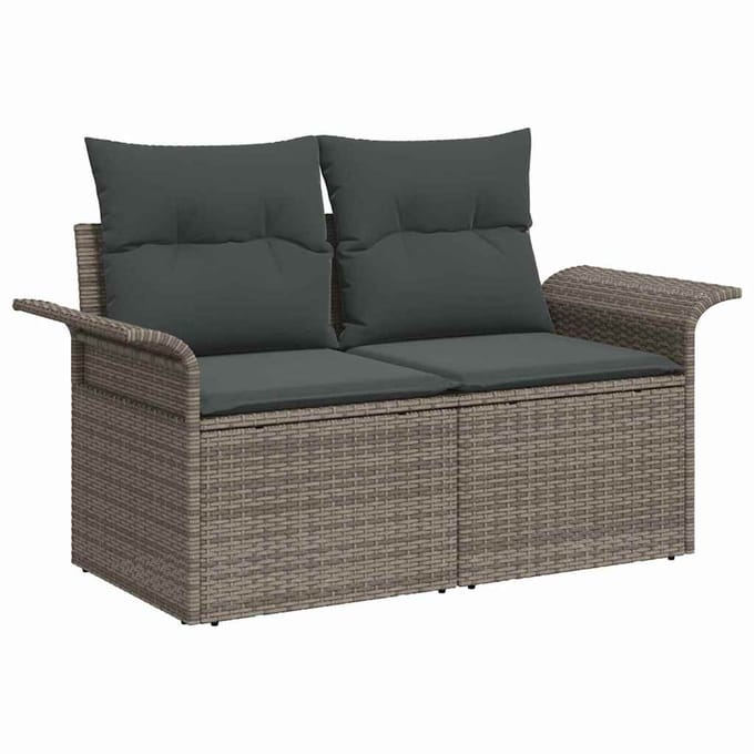 vidaXL - Tuinbank - Set - 7 - st - 6-zits - Grijs - poly - rattan